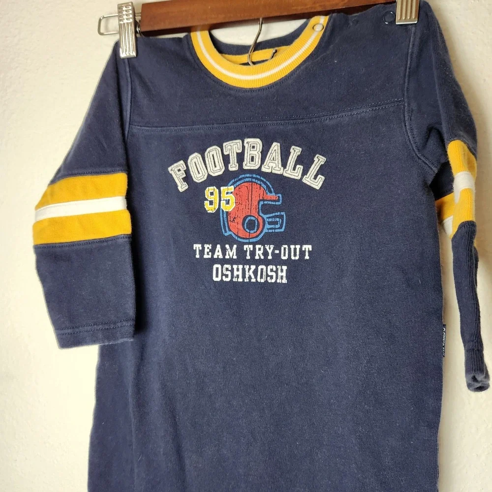 Vintage 90s Oshkosh Football one piece button snap suit‎ 36 months 3T Navy Blue